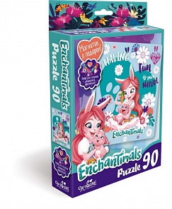 Пазл Энчантималс Having Fun, 90 деталей, магнитик в подарок (Origami, 03549)