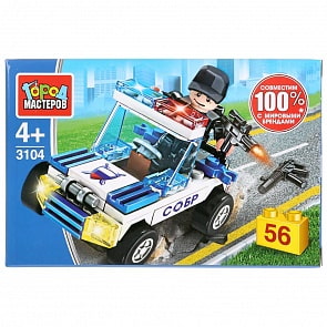 Конструктор - Полицейский на машине, с фигуркой, 56 деталей (Город мастеров, 3104-PZ)