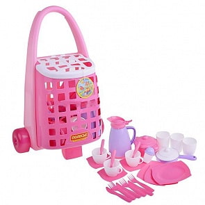 Забавная тележка с набором детской посуды, 31 элемент (Полесье, п-44389)