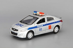 Машина металлическая Hyundai Solaris Полиция 12 см, открываются двери и багажник, инерционная (Технопарк, SOLARIS-POLICE)