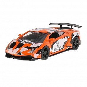 Машина – Спорткар, 12 см, свет-звук, открываются двери, инерционный механизм, цвет оранжевый (Технопарк, JL7718-12SLSRT-OG)