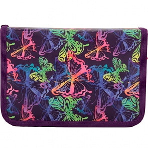 Пенал - 1 отделение с 2 отворотами, без наполнения - Neon butterfly (Kite, K17-622-4)