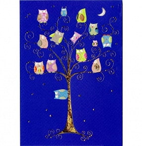 Открытка – Совы на дереве ночью (Turnowsky, MO5833Bk)