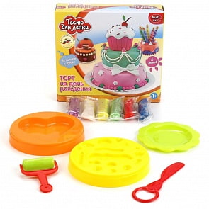 Тесто для лепки – Торт, 6 цветов по 96 грамм, формочки, аксессуары (MultiArt, B1091660-PD)