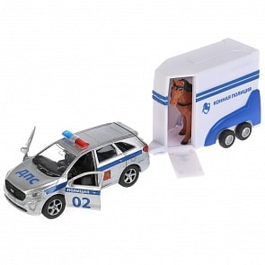 Набор Kia Sorento Prime, 12 см, инерционный и фургон с лошадью (Технопарк, SB-18-06WB)