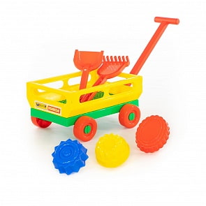 Набор №481: тележка с ручкой №2, лопатка №30, грабельки №30, 3 формочки Пирожные (Полесье, 45690)