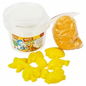 Кинетический песок в ведре из серии Фиксики, 6 формочек, несколько вариантов цветов, 300 гр. (Multiart, KS300-FIXsim)