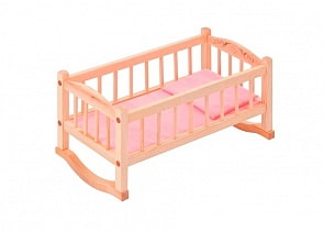Деревянная кроватка-люлька для кукол, розовый текстиль (Paremo, PFD116-02)
