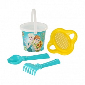 Набор Disney Холодное сердце №2: ведро малое с наклейкой, ситечко-цветок, совок №2, грабельки №2 (Полесье, 66602)