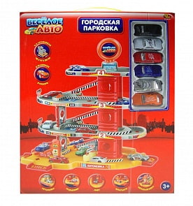 Четырёхуровневая парковка с шестью машинками серии Весёлое авто (RINZO, PT-00174)