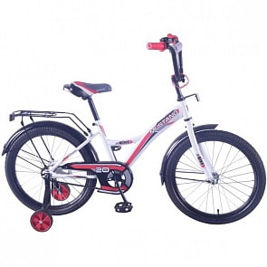 Велосипед детский Mustang бело-красный,  колеса диаметром  20 дюйм, GW-тип, багажник, страховочные колеса, звонок  (Mustang, ST20096-GW) 