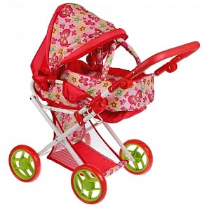 Коляска металлическая с 4 резиновыми колесами по 14 см, ремень с застежкой, корзинка, съемная переноска (Карапуз, 63EG-20-C1)