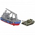 Модель Военный транспортный корабль с танком свет-звук 17 см металлическая инерционная  - миниатюра №4