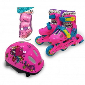 Набор - Ролики раздвижные с пластиковой рамой, размер 27-30, набор защиты, шлем в ранце (Next, PSET27-30-AT3sim)