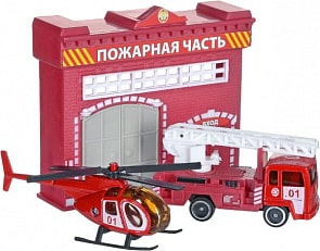 Набор - Пожарная станция с металлической машиной 7,5 см и вертолетом (Технопарк, 30312sim)