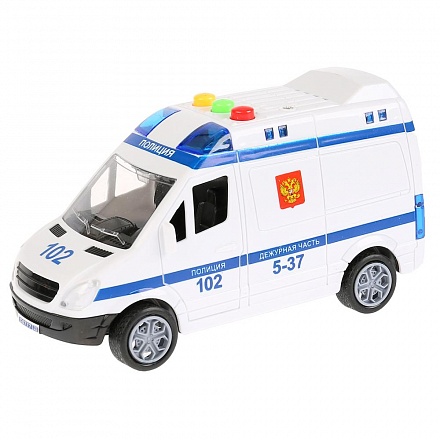 Машина – микроавтобус Полиция, длина 15,5 см., пластик, инерционная, свет и звук 