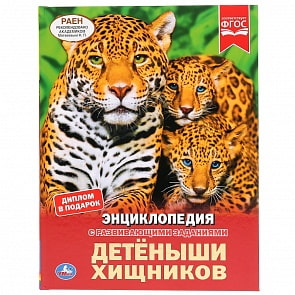 Энциклопедия А4 с развивающими заданиями – Детеныши хищников (Умка, 978-5-506-04458-1)