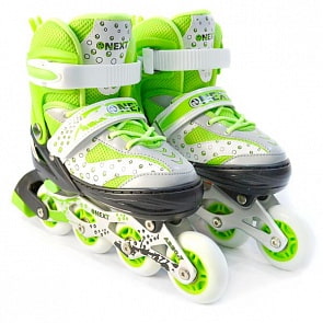 Ролики раздвижные с алюминиевой рамой, подшипниками Abec-7 Carbon, колеса 64 х 24, размер 30-33 (A30-33GREENsim)