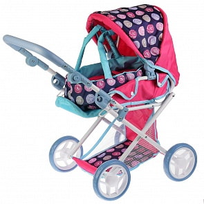 Коляска для кукол, резиновые колеса 14 см, металлическая рама, корзина, переноска (Карапуз, 63EG-19-C1)