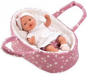 Виниловый пупс в одежде Arias Elegance 26 см, в розовой люльке-переноске с матрасом, с соской (Arias, Т13717)