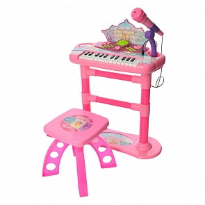 Синтезатор со стулом 22056, свет, звук, с микрофоном, на батарейках (1810M168)