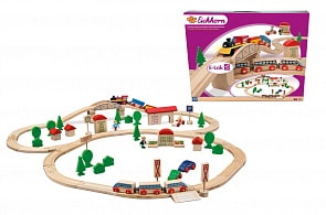 Деревянная железная дорога с мостом и 2 поездами (Eichhorn, 100001205)
