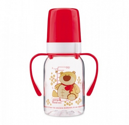 Бутылочка тритановая Cheerful animals с ручками с силиконовой соской, 120 мл, 3+, мишка 