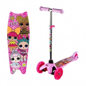 Трехколесный самокат LOL, управление наклоном, светящиеся колеса 12 и 8 см (1toy, Т14747)