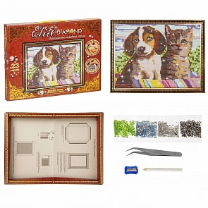 Набор для творчества из серии Стразы - Elite Diamond. Котенок и щенок (Лапландия, 45702)