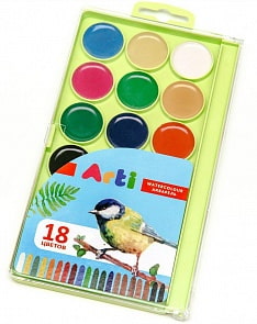 Акварель медовая п/сухая - Craft and joy, 18 цветов, без кисти (Arti, К000366)