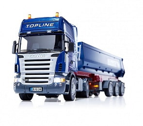 Грузовик Scania с опрокидывающимся прицепом, свет, 1:32 (Siku, 6725k)