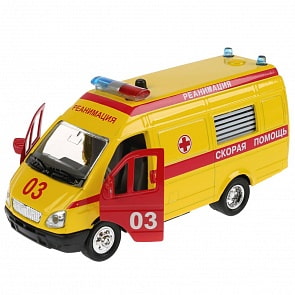 Модель Газель Скорая помощь, 1:43, инерционная, свет и звук (Технопарк, CT-1276-2)