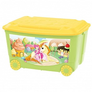 Ящик для игрушек с аппликацией, на колесах, зеленый (Бытпласт, 431380909)