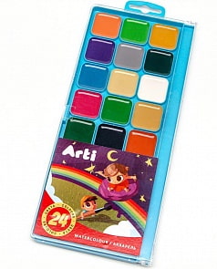 Акварель медовая п/сухая - Travel kids, 24 цвета, без кисти (Arti, К000364)
