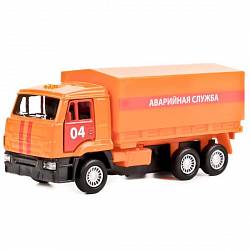 Инерционная машина - Бортовой Камаз 65207 - Аварийная служба, 12 см, со съемным тентом (Технопарк, SB-16-89-B4-WBsim) - миниатюра