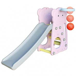 Детский игровой комплекс Bear для дома и улицы: детская горка, баскетбольное кольцо с мячом (Happy Box, JM-755B)