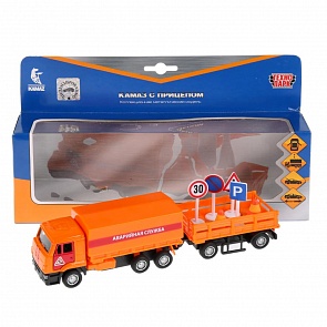Машина инерционная металлическая - Камаз аварийный с прицепом, 12 см, открываются двери (Технопарк, SB-18-26-K(E)+ASST-WB)