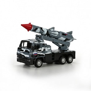 Металлическая инерционная машина – Камаз, ракета, 12 см, открывающиеся двери, серый камуфляж (Технопарк, SB-16-69-B-WBsim)