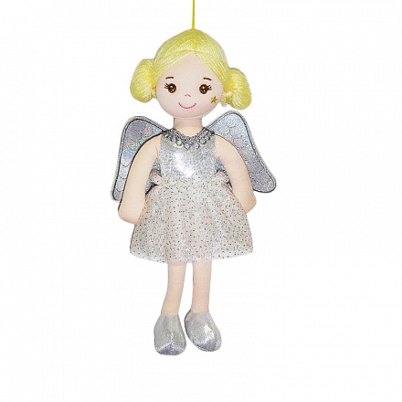 Кукла мягконабивная - Ангел с крыльями в серебряном платье, 30 см 
