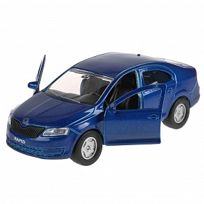 Инерционная металлическая машина - Skoda Rapid, синяя 12 см, открываются двери и багажник (Технопарк, SB-18-22-SR-N(BU)-WB)