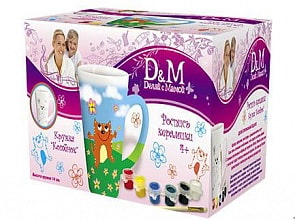 Творческий набор –  Роспись по керамике Кружка Котик, с красками (Docha&Mama, 43693)