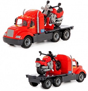 Автомобиль-платформа Майк и мотоцикл гоночный Байк, в сеточке (Полесье, 55682)