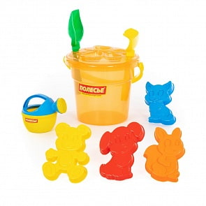 Набор №246: ведро Макси, сито Бабочка, лопата №6, грабли №6, формочки белочка + пёсик + котёнок + медведь, лейка малая №4 (Полесье, 3413)