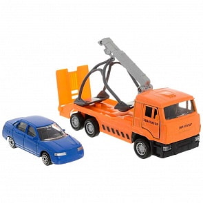 Эвакуатор Камаз 12 см с машиной, металлический инерционный (Технопарк, SB-16-27-A2-WB)