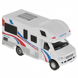 Металлическая инерционная машина – Дом на колесах, 12,5 см, открывающаяся боковая дверь (Технопарк, DS827-R)