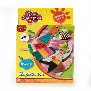 Набор теста для лепки – Эскимо, 4 цвета, с формочками (MultiArt, B1372157-PD)