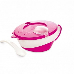 Миска с ложкой Little Cow, цвет розовый, 9+ (Canpol, 31/406_розовый)