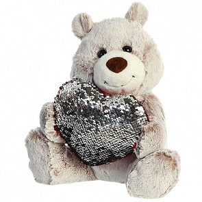 Мягкая игрушка - Медведь большое сердце, коричневый, 30 см (Aurora, 190114C)