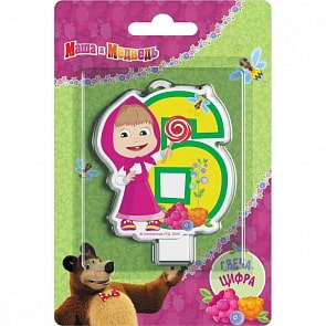 Свеча-цифра №6 - Маша и Медведь, 8 см (Росмэн, 33008)