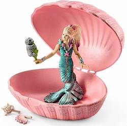 Игровой набор – Русалка с малышом тюленя в ракушке (Schleich, 70564) - миниатюра